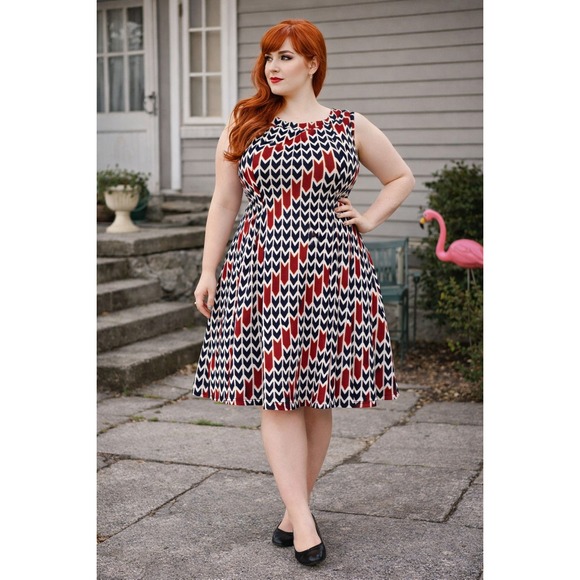 Haani Dresses & Skirts - Hanni Geometric Print A-line Dress Size 2X Retro 70s Revival Flirty Eclectic Mod